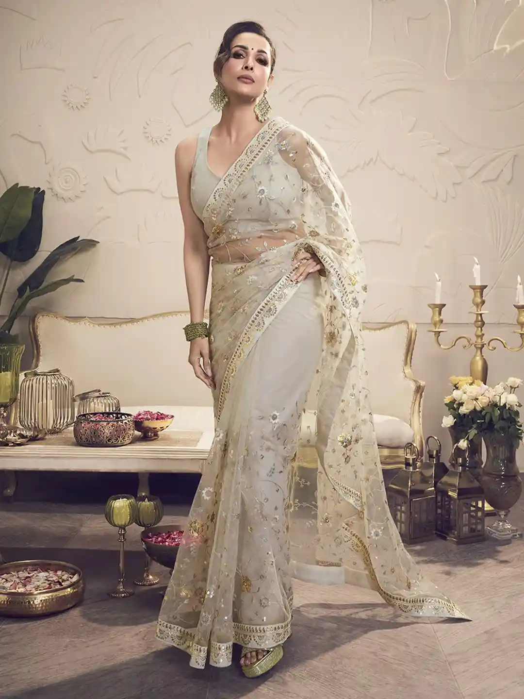 Buy Inddus Embellished Sequinned Net Saree Sarees for Women