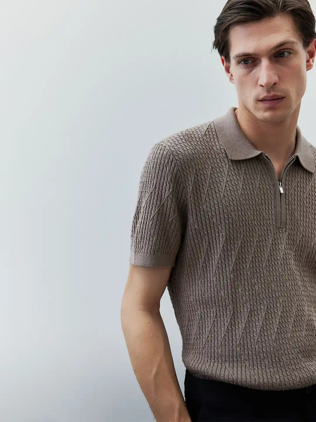 Buy H&M Slim Fit Cable-Knit Polo Shirt Tshirts for Men 30145341