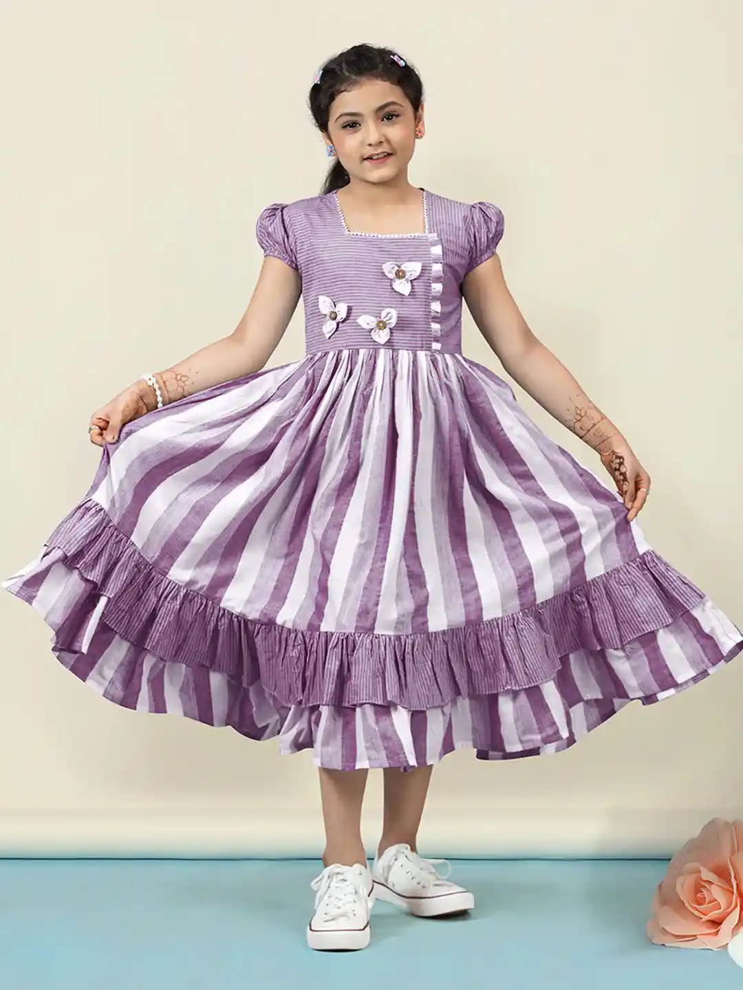 Buy FASHION DREAM Girls Striped Fit Flare Midi Dress Dresses