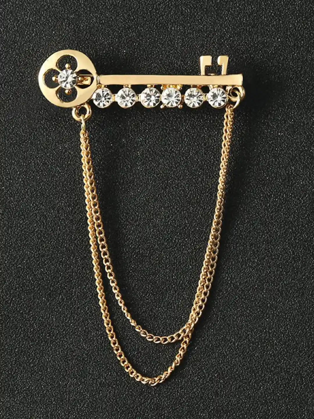 Buy SYGA Men Crystal Studded Chain Tassel Brooch Lapel Pin