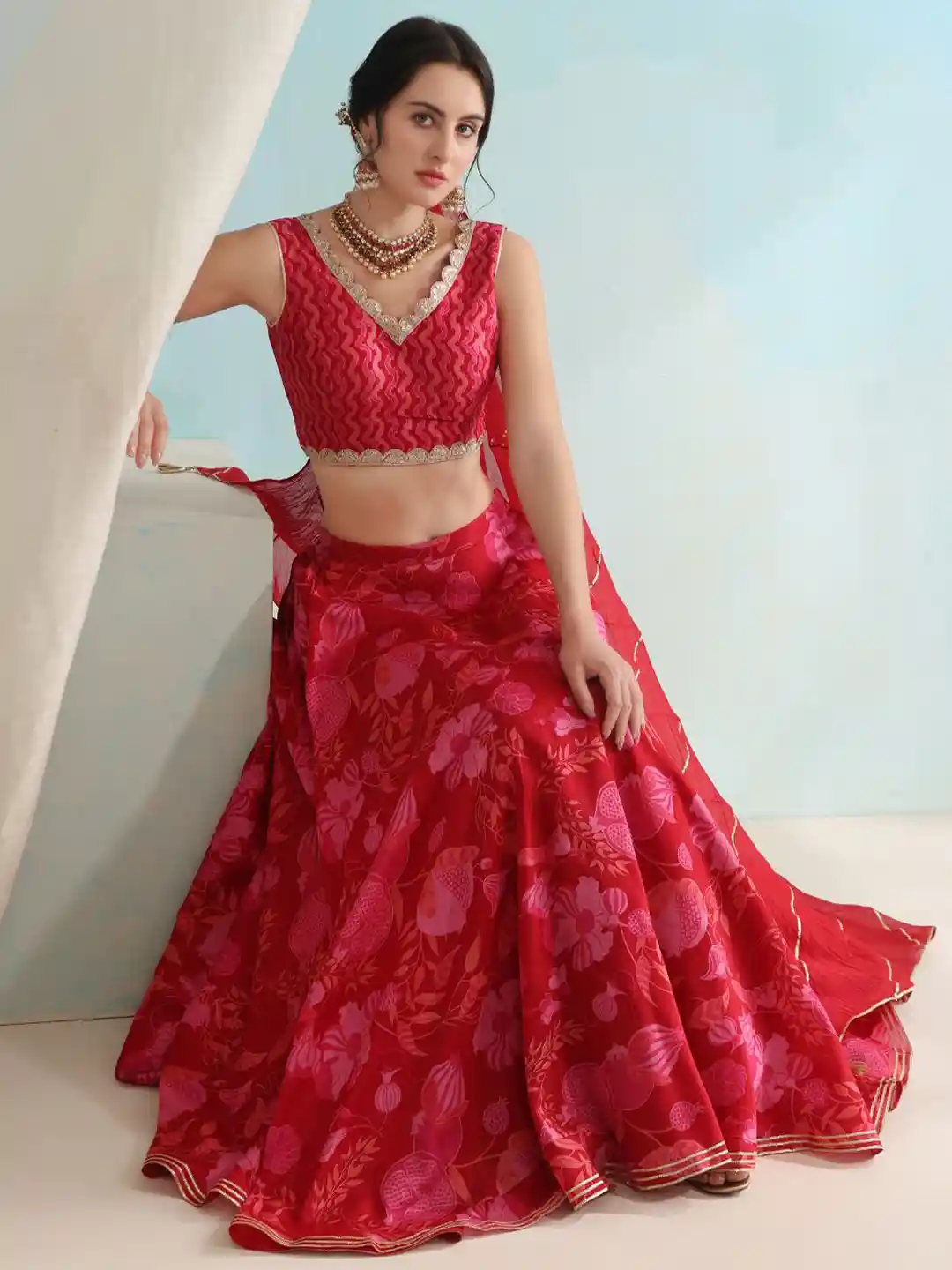 Buy Khushal K Printed Ready To Wear Lehenga Blouse With Dupatta - Main Image