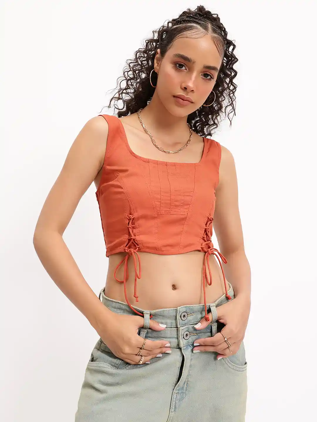 Buy DressBerry Lace-Up Corset style Fitted Crop Top Tops for