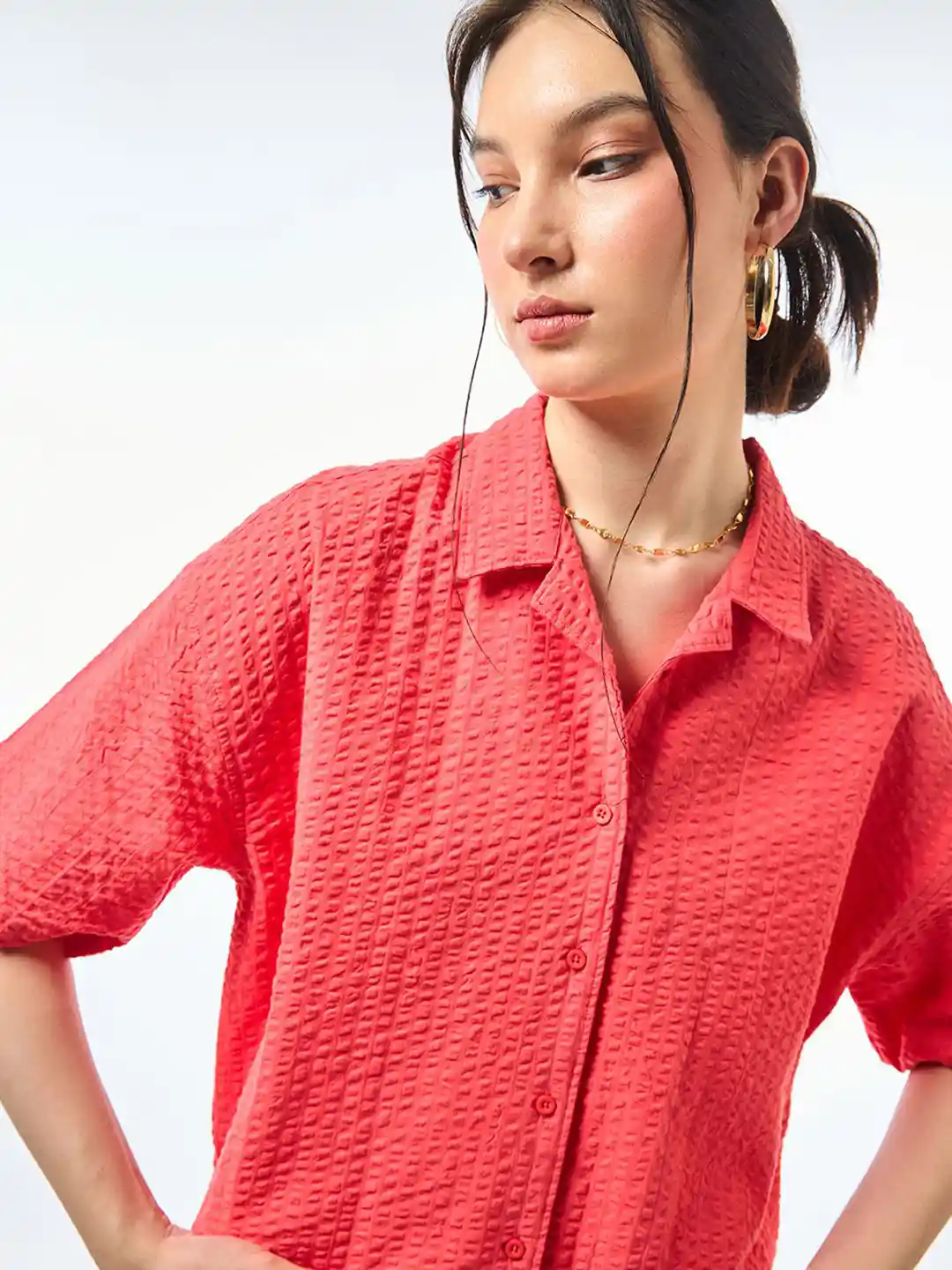 Bewakoof Pink Pure Cotton Oversized Shirt With Shorts