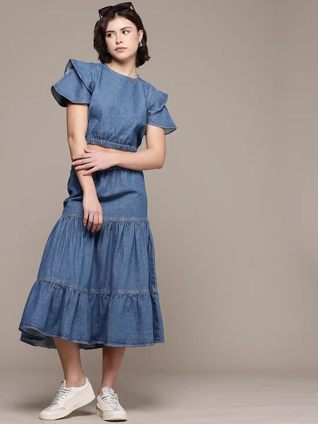 Buy The Roadster Life Denim Pure Cotton Ruffled Top with