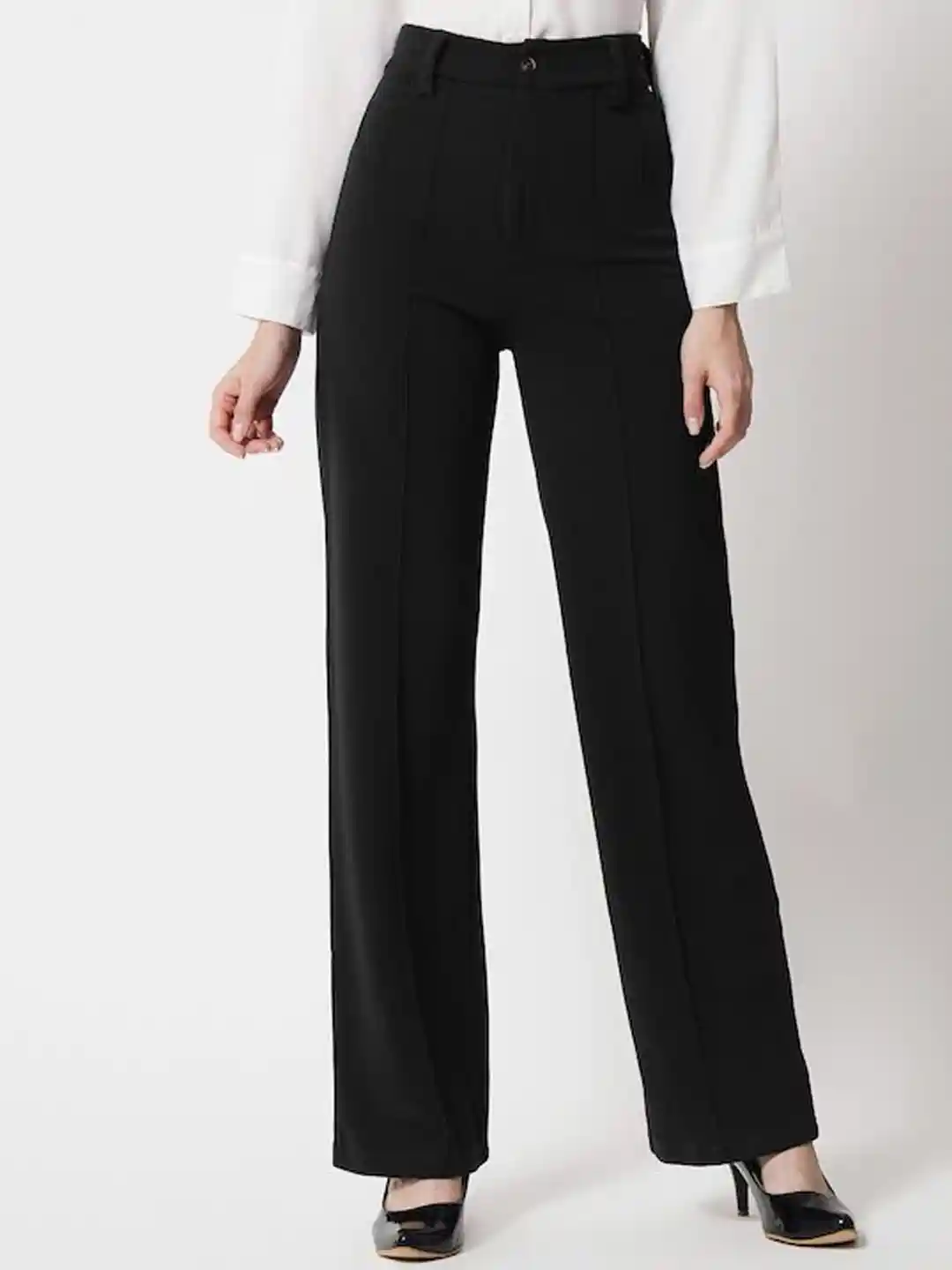 Buy BAESD Women High-Rise Easy Wash Pleated Formal Trousers