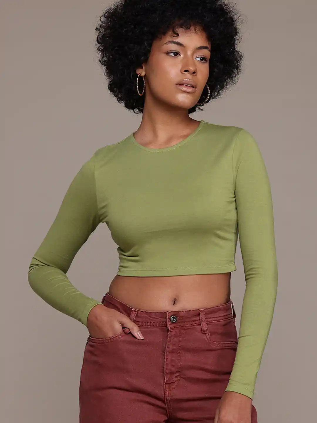 Buy The Roadster Lifestyle Full Sleeves Fitted Crop Top Tops