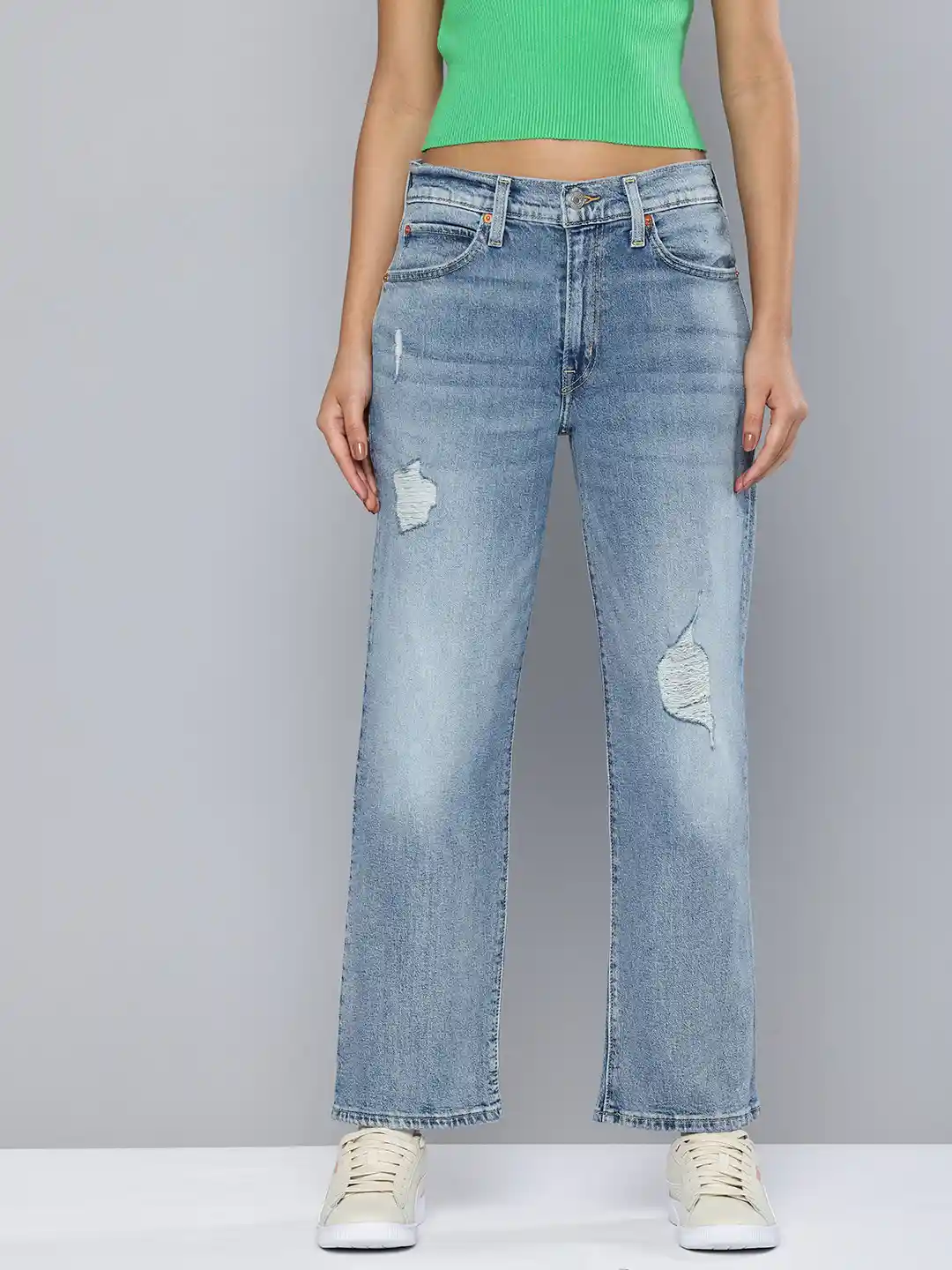 Levis Women High Rise 94 Low Distress Light Fade Stretchable Relaxed Fit  Jeans - Main Image