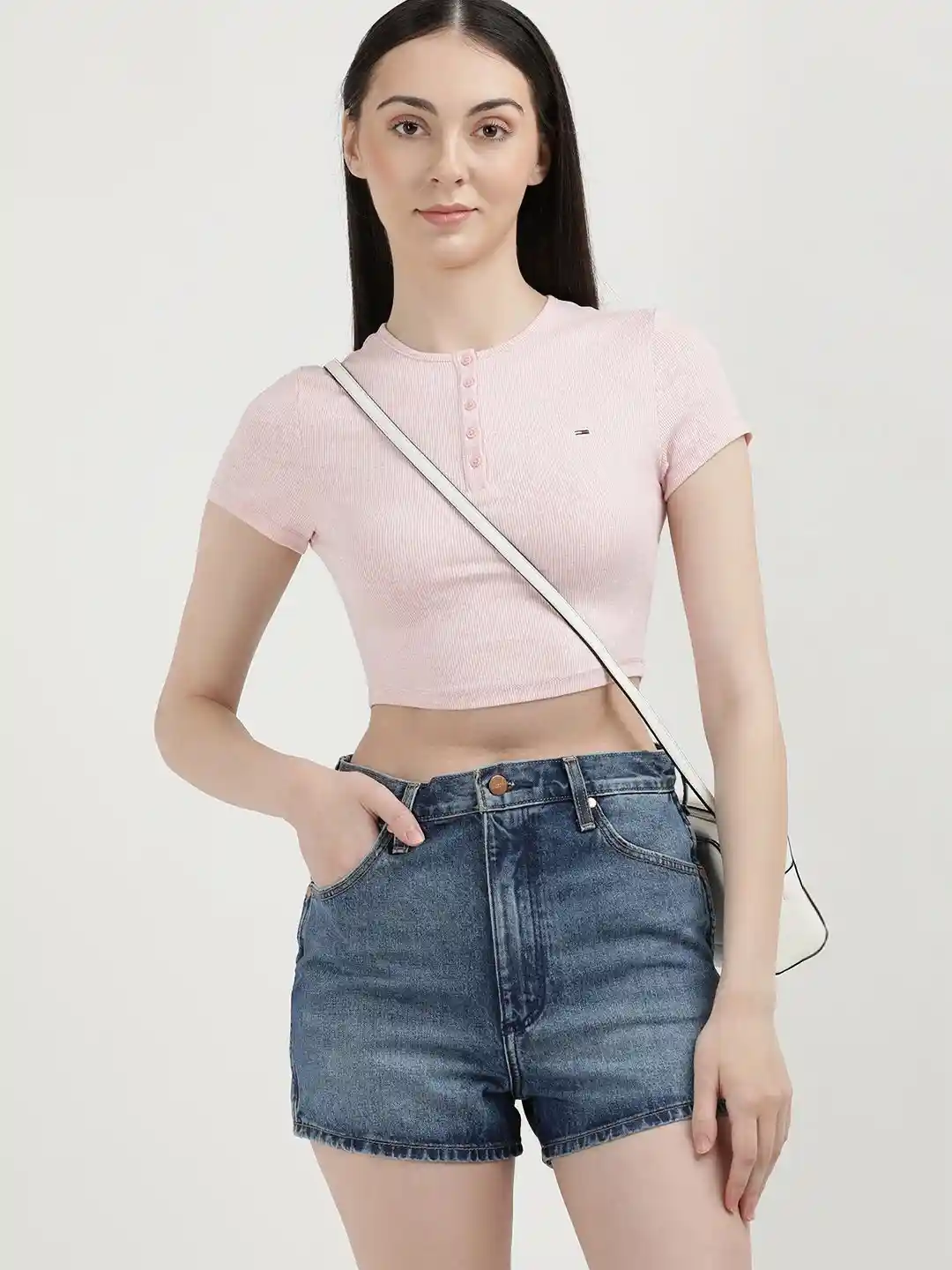 Tommy Hilfiger Women Solid Slim Fit Crop T-shirt