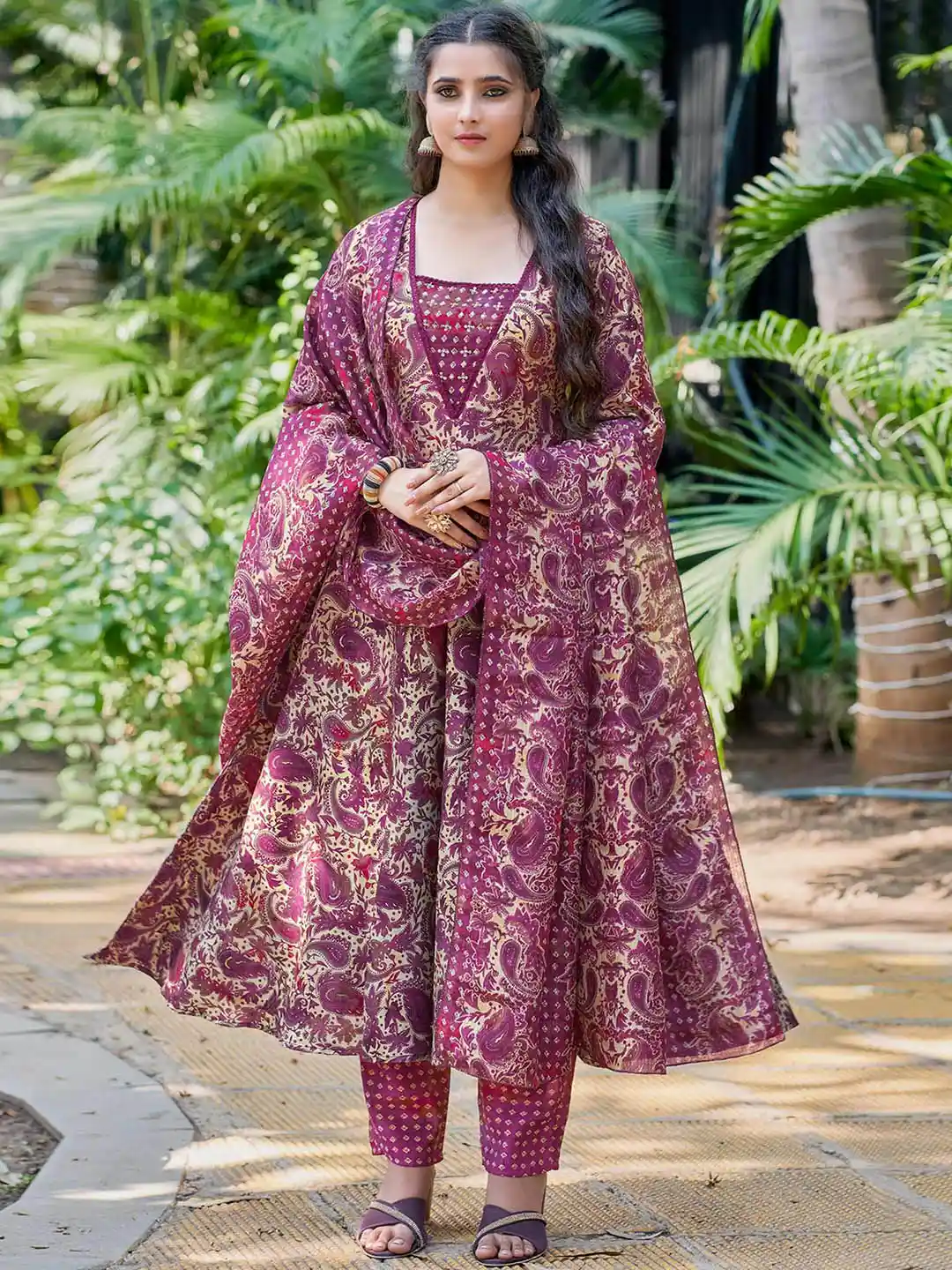 Anarkali Kurti Peachmode Anarkali Gowns Maroon Printed Rayon