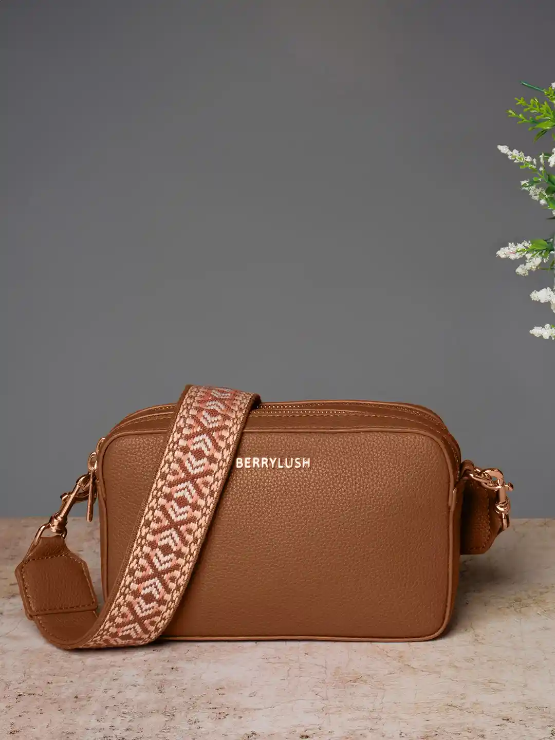 Berrylush Structured Sling Bag with Cut Work - Main Image