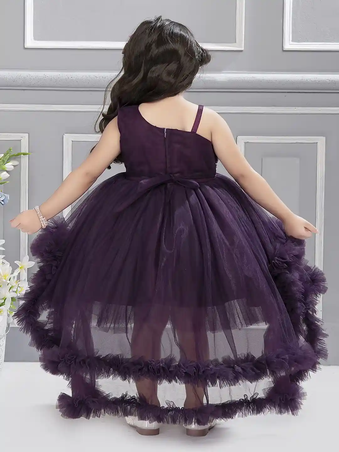 Buy Ministitch Girls Net Empire Double Layered Tail cut Dress