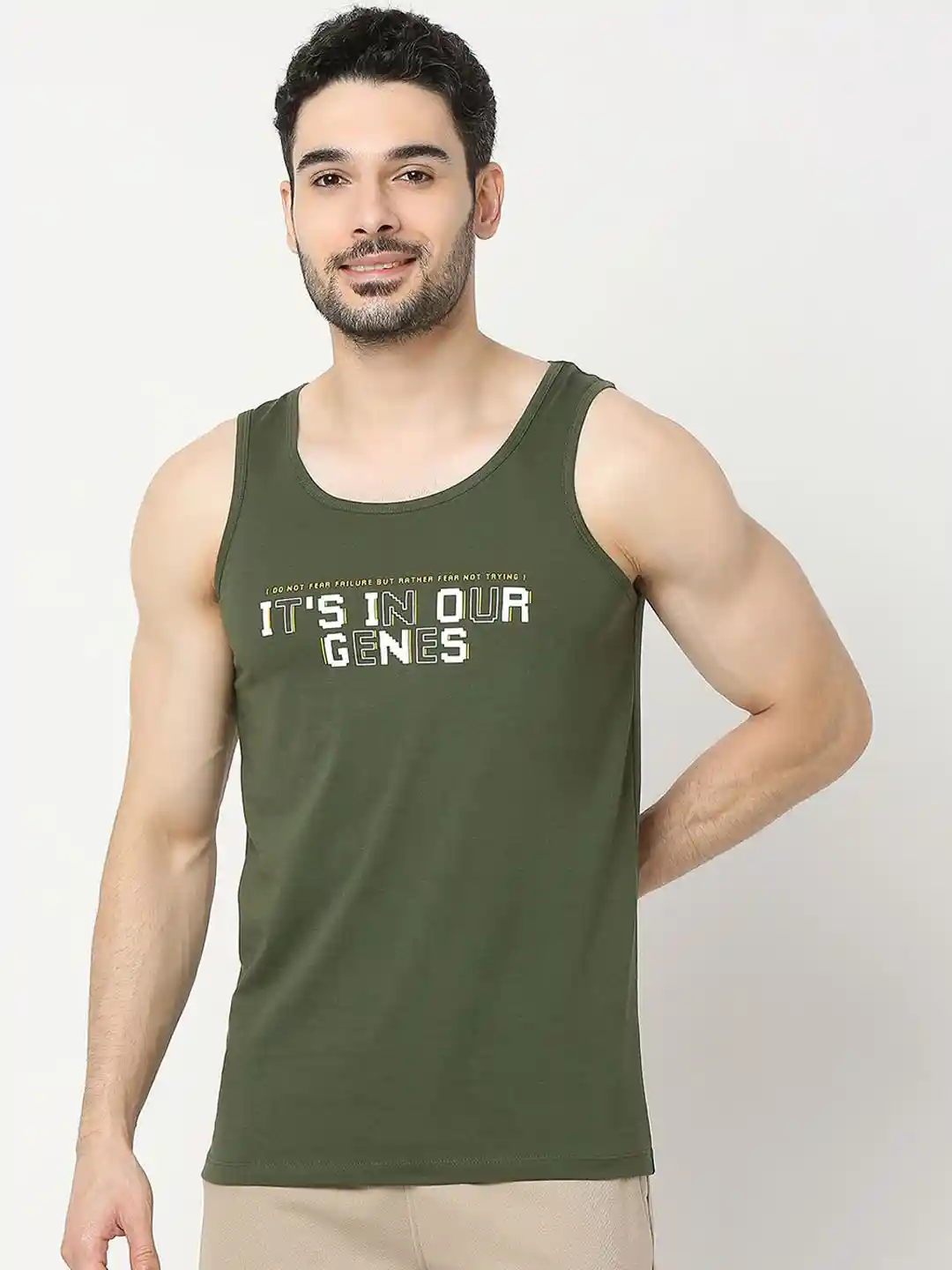 Buy UnderJeans by Spykar Men Round Neck Sleeveless Printed Cotton