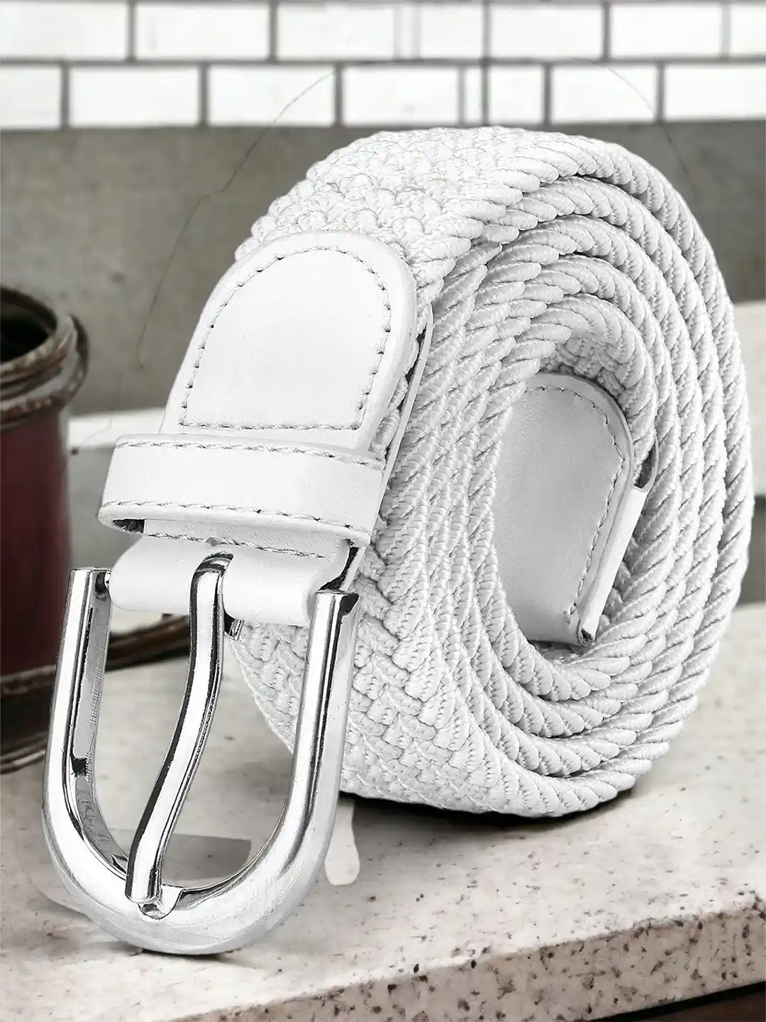 puma white leather belt