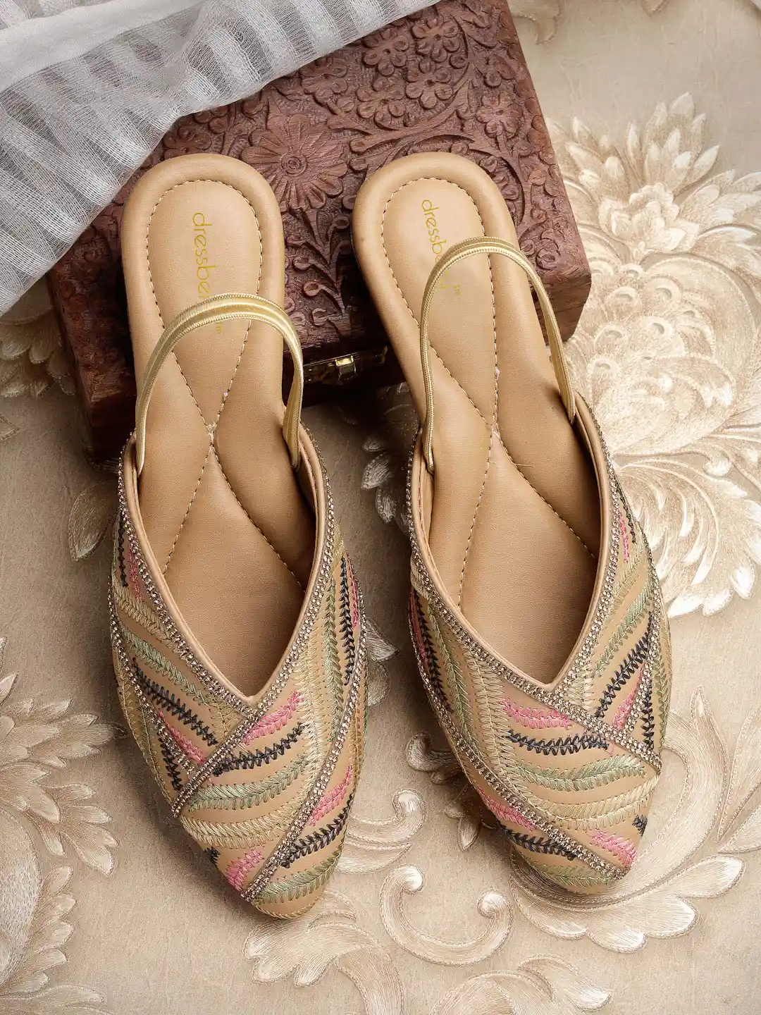 Buy DressBerry Women Tan Embellished Flats Flats for Women