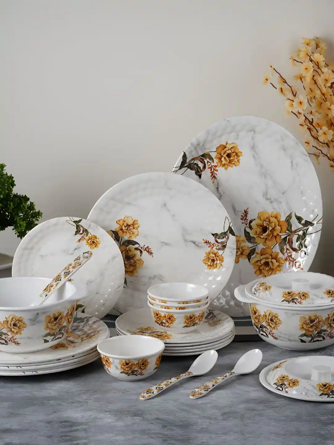 Buy Aura Double Coating White Floral Melamine Microwave Safe 41