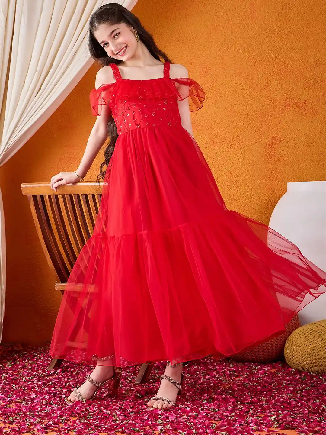 Buy Cherry Jerry Girls Self Design Shoulder Straps Net Maxi