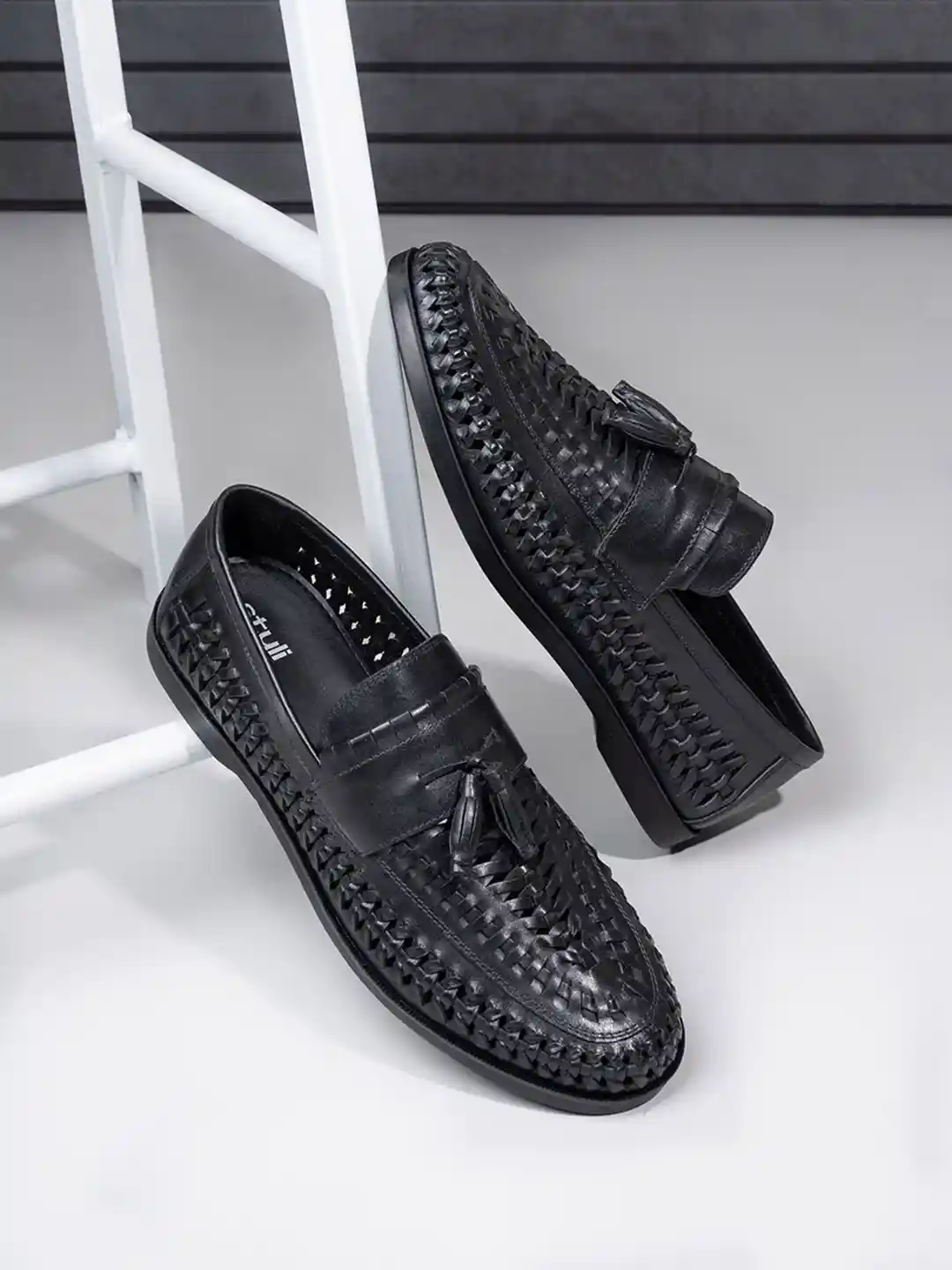 Styli Men Genuine Leather Handmade Woven Loafers