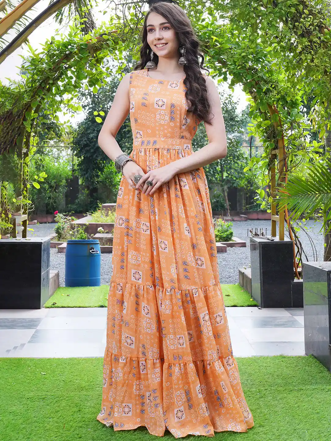 Buy CHANSI Women Floral Print Round Neck sleeveless Maxi Dress