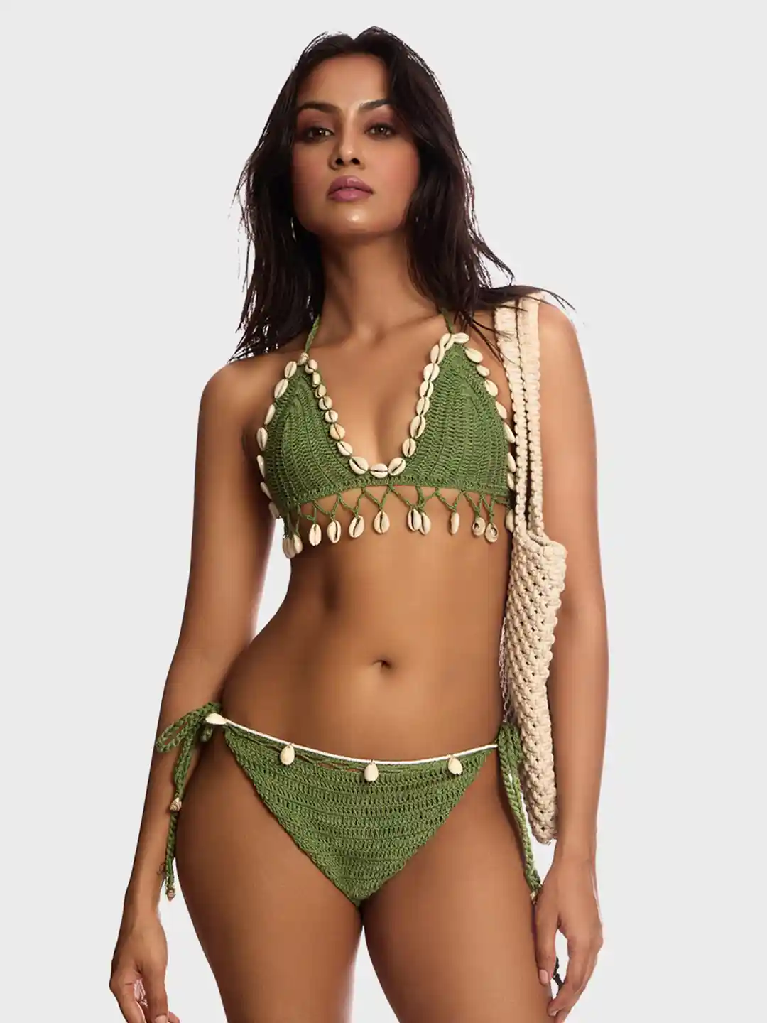 Buy Lemonlords Woven-Design Crochet Shell Beaded Swim Bikini Bra