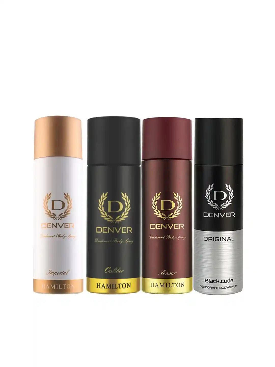 Denver Men Set of Deodorant Spray 32g/50ml each Black Code, Caliber,  Honour Imperial