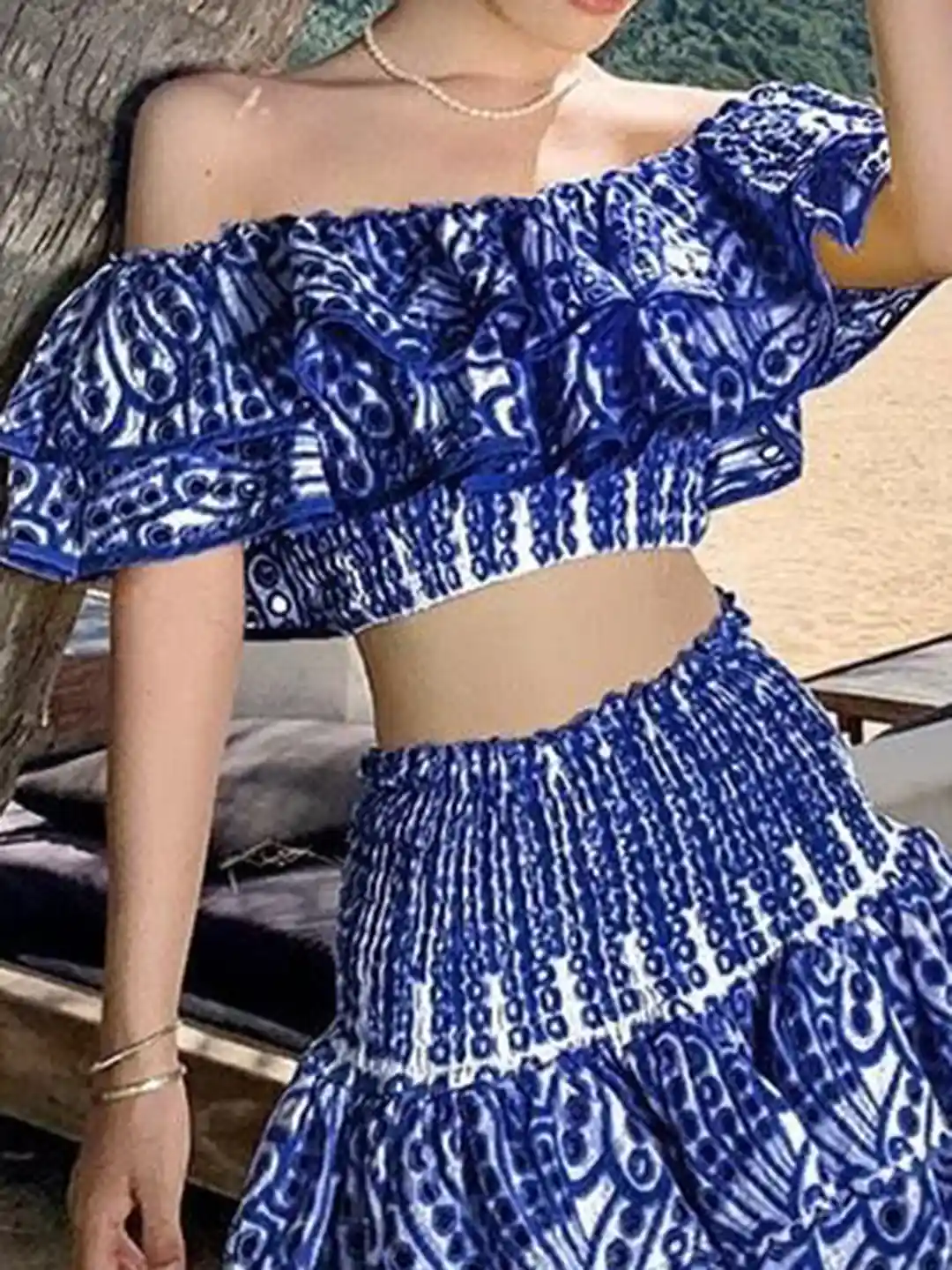 Buy Miss Mosa By Akanksha Printed Off Shoulder Top & Skirt