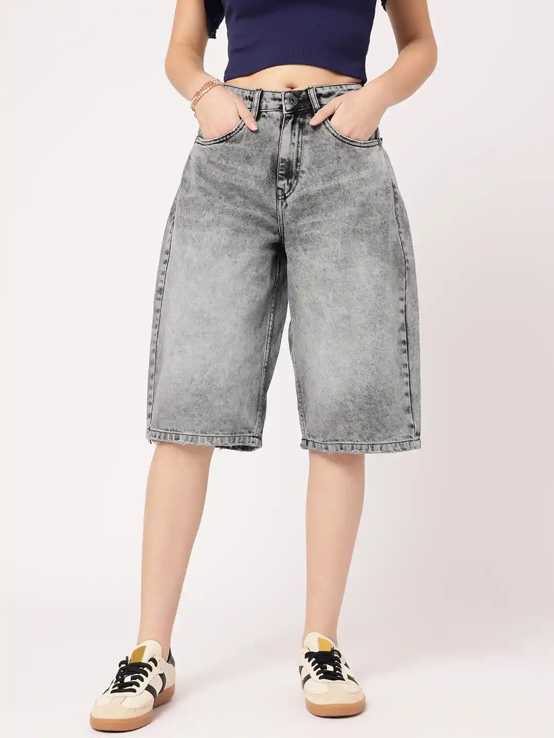 Buy DressBerry Women Relaxed Fit Washed Denim Jorts Shorts for