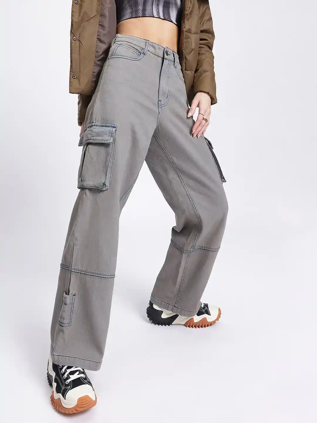 Buy DressBerry Women Straight Fit High Rise Cargo-Style Jeans - Main Image