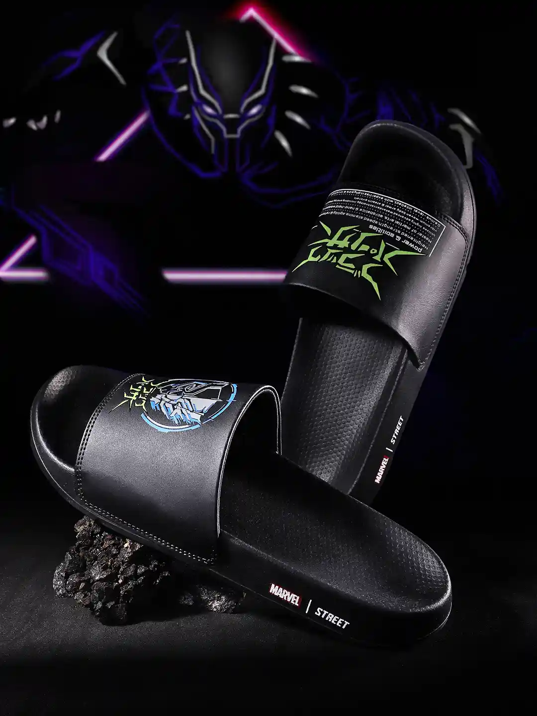 Buy MARVEL STREET Men Black Panther Printed Sliders Flip Flops