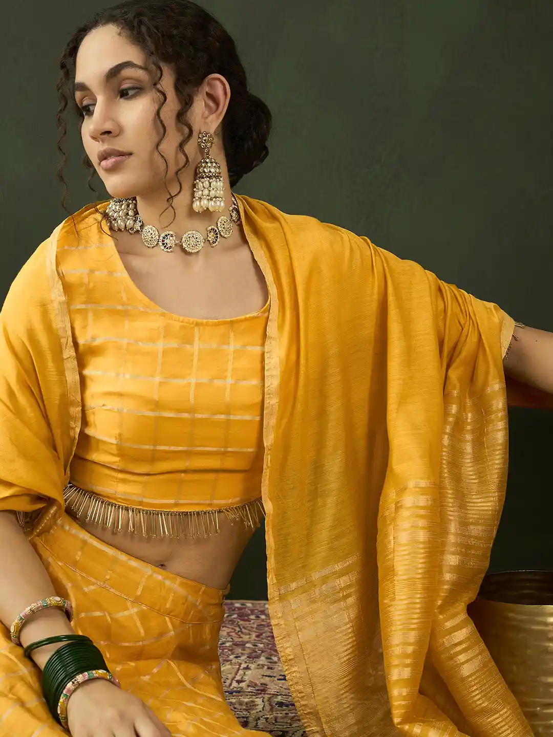 Buy Sangria Yellow Woven Design Ready to Wear Lehenga With Choli