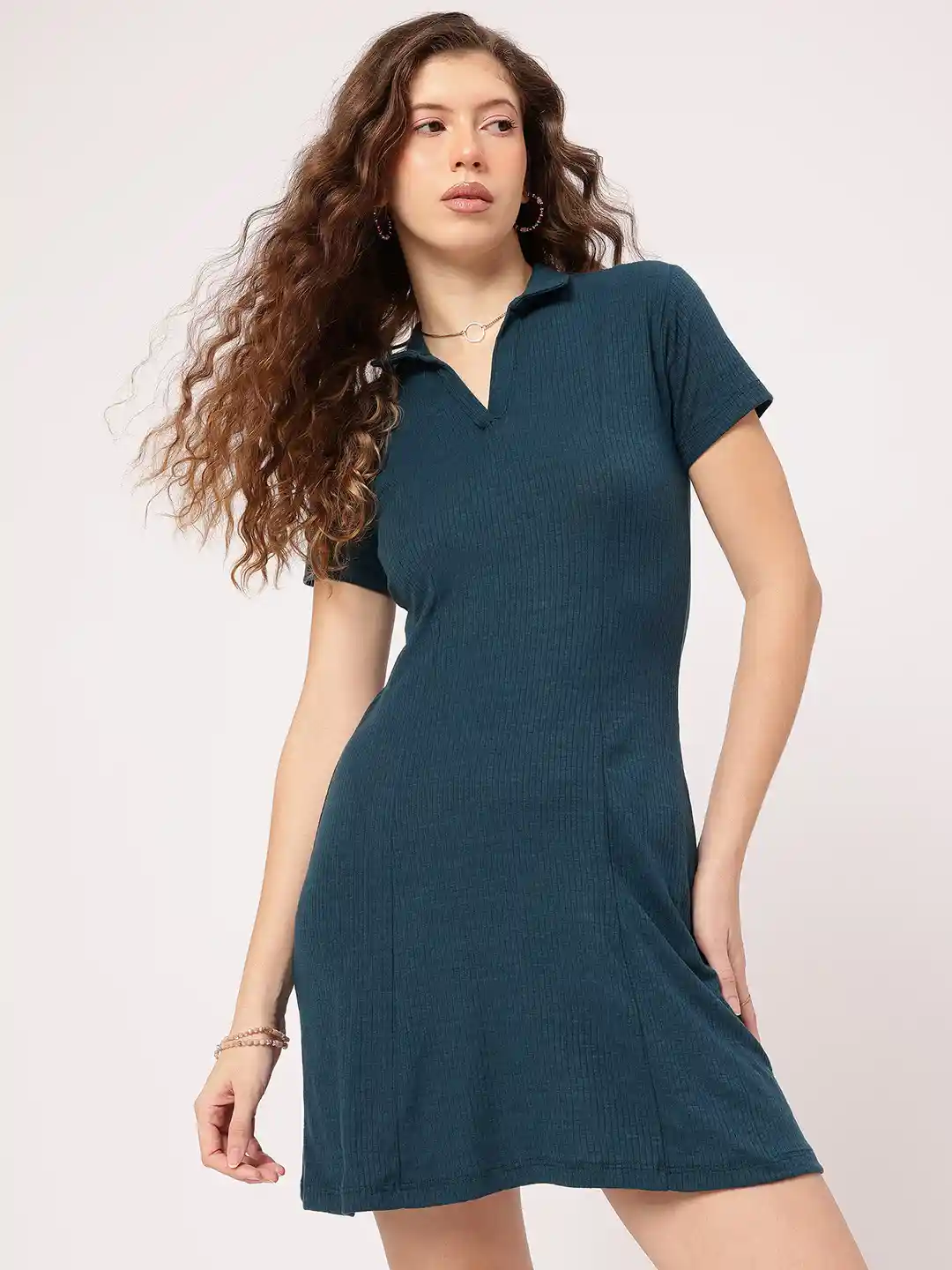 Buy DressBerry Rib Knit Polo A-Line Mini Dress Dresses for Women