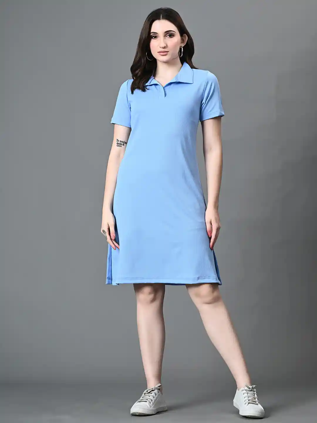 Myshka Solid Polo Collar T-Shirt Dress
