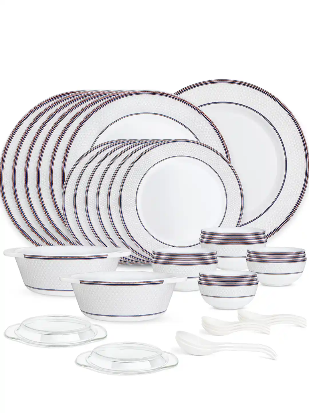 Buy Larah by BOROSIL White& Grey 37 Pieces Printed Dinner Set