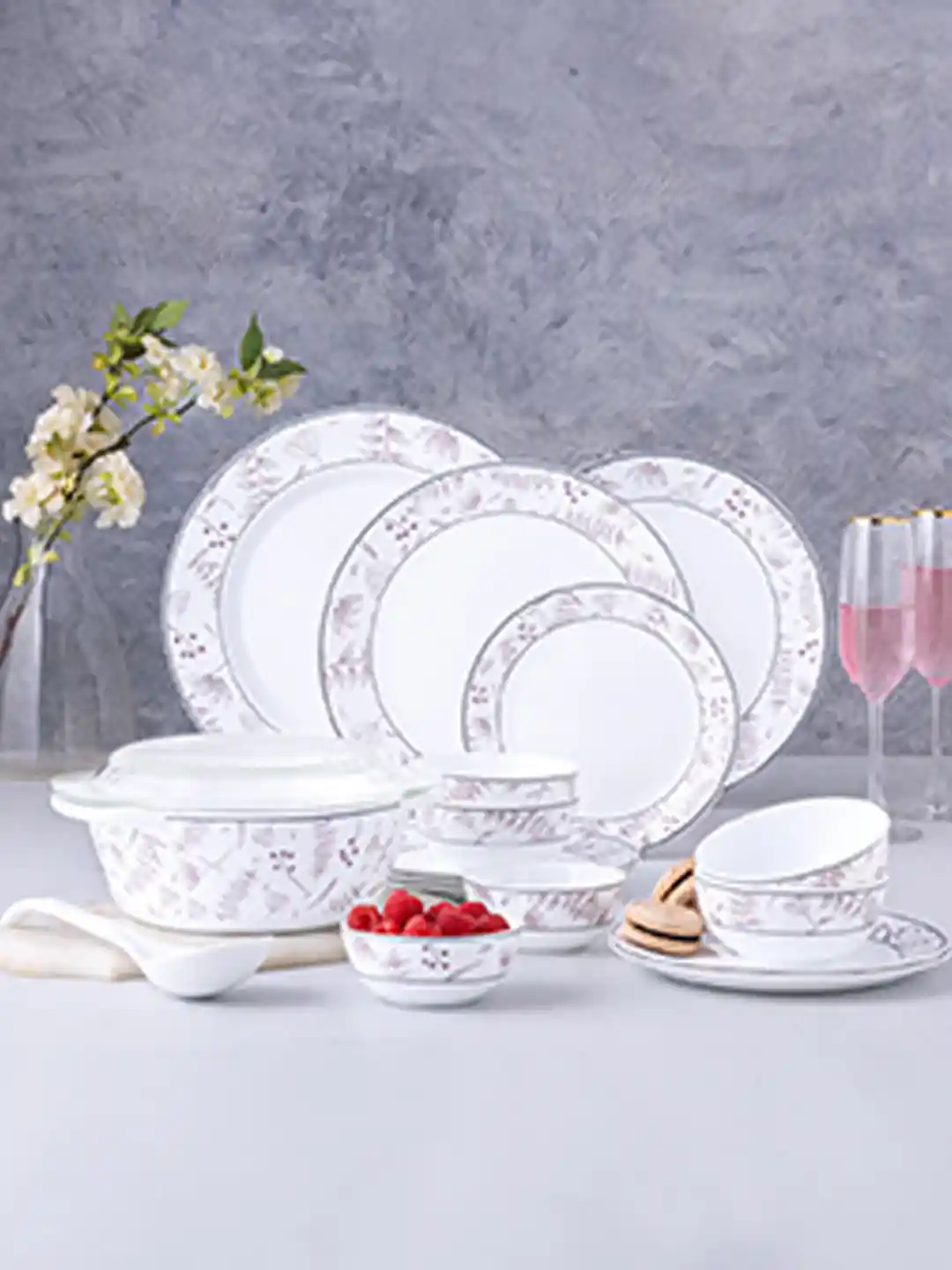 Buy Larah by BOROSIL Premia Series Grandeur White Floral Opalware