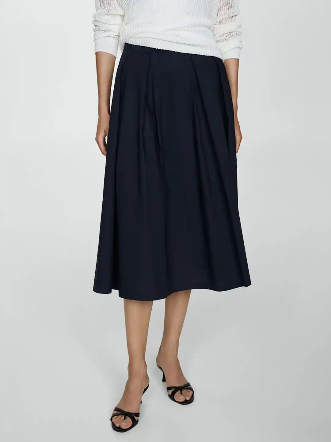 Myntra Navy Pleated Skirt Knee Length Pencil Skirt And Mustard