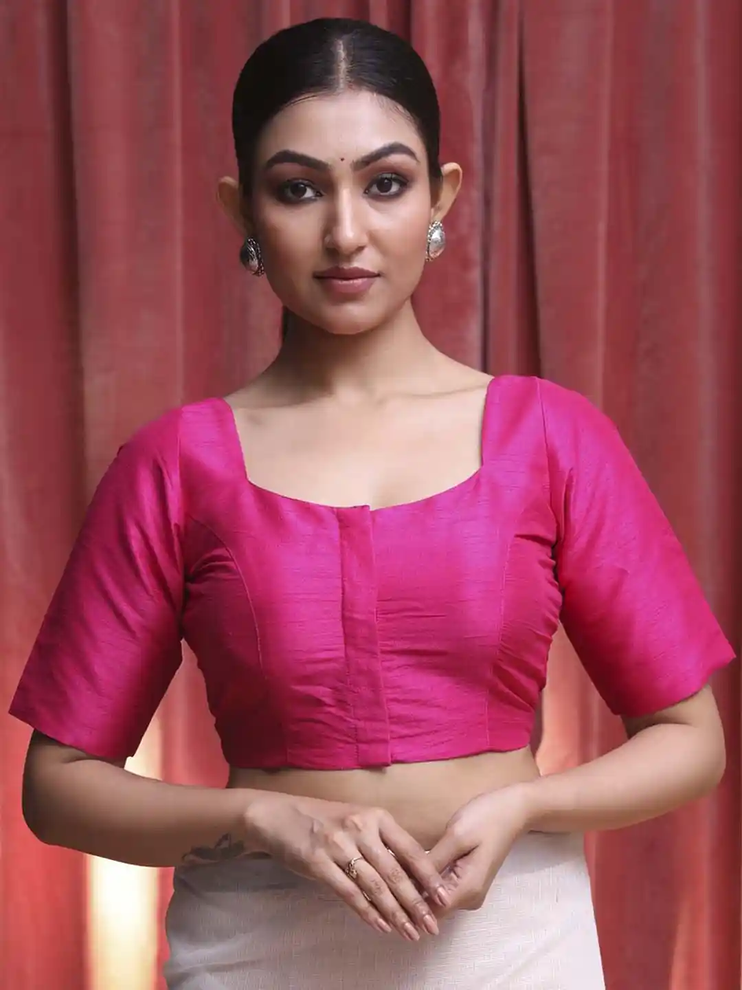 Buy Indethnic Square Neck Short Sleeves Saree Blouse Saree