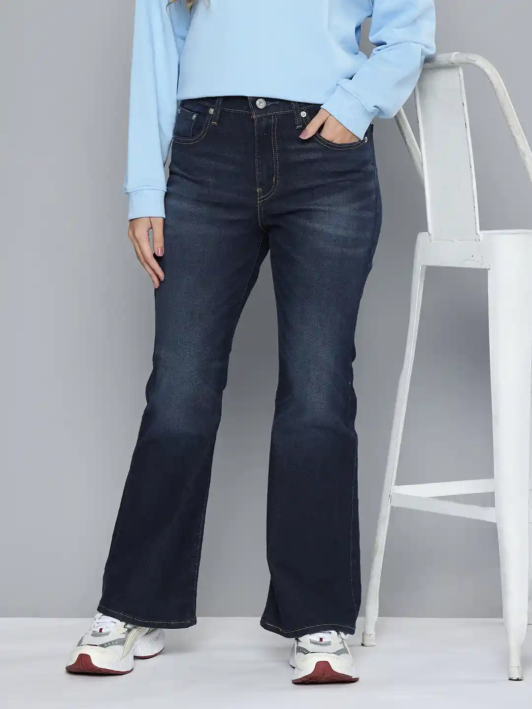 Levis Women 726 High Rise 726 Slim Flare Fit Light Fade Stretchable Jeans
