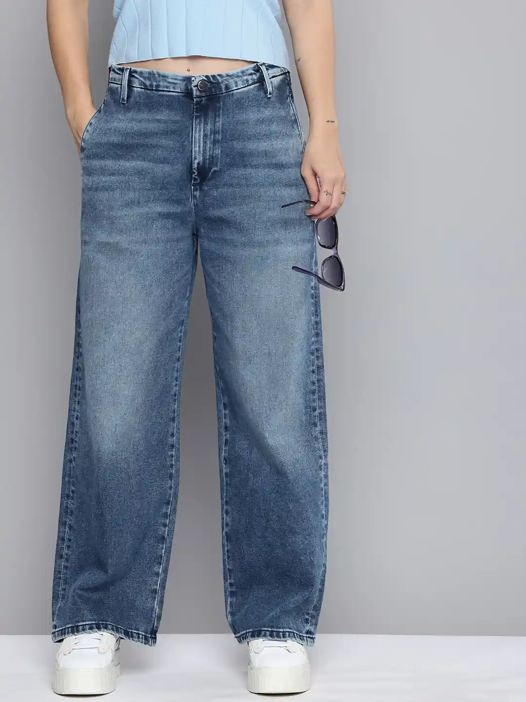 Buy Levis Women Wide Leg High-Rise Heavy Fade Stretchable Jeans