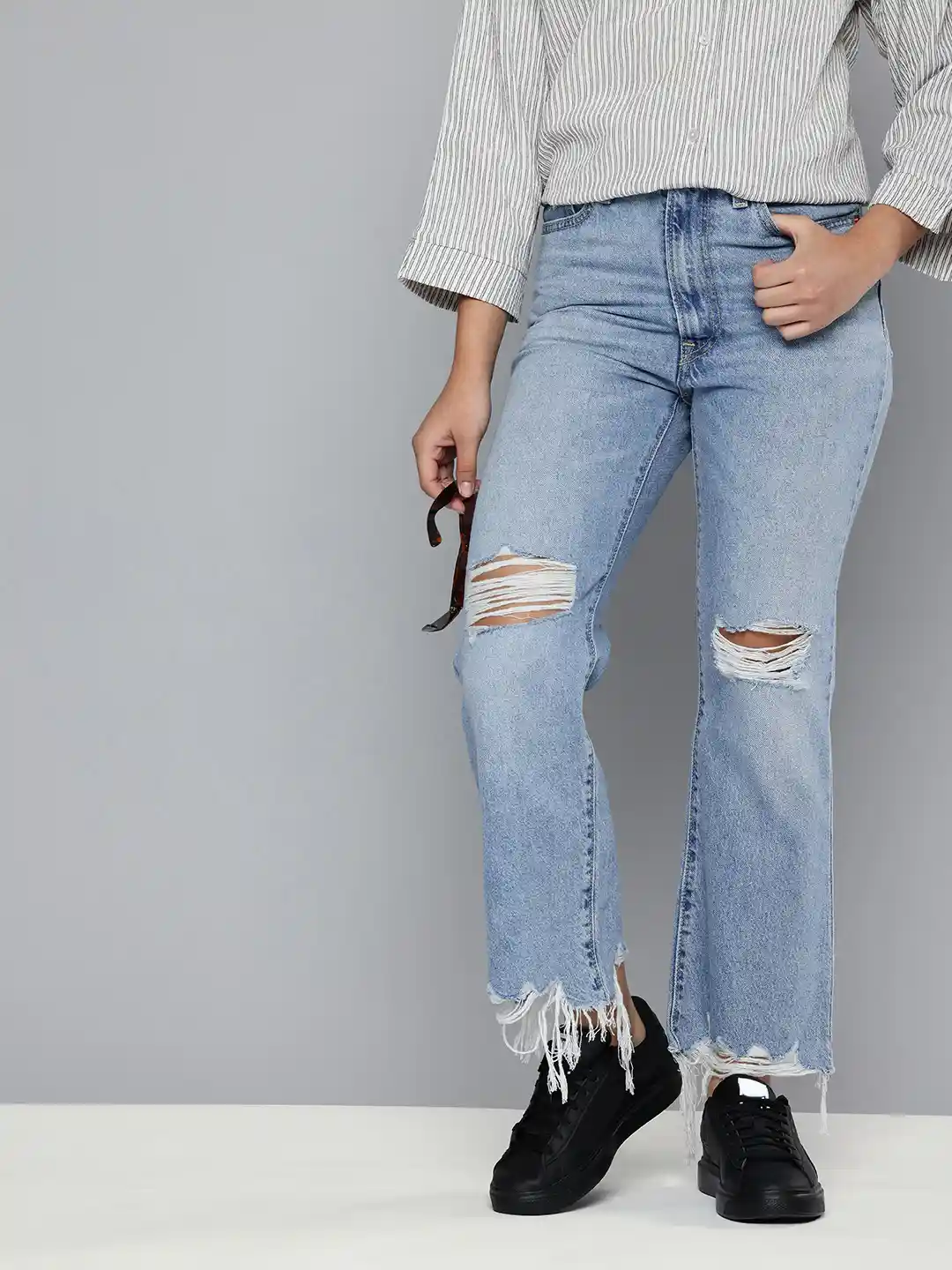 Buy Levis Women Bootcut High Rise Slash Knee Heavy Fade Cropped