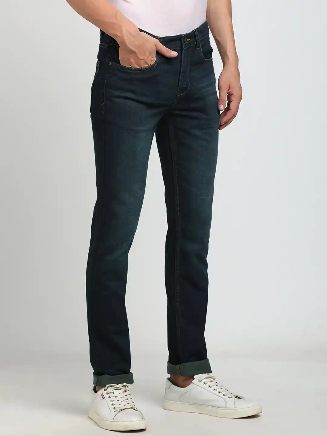 Buy Turtle Men Cotton Narrow Tapered Fit Light Fade Stretchable