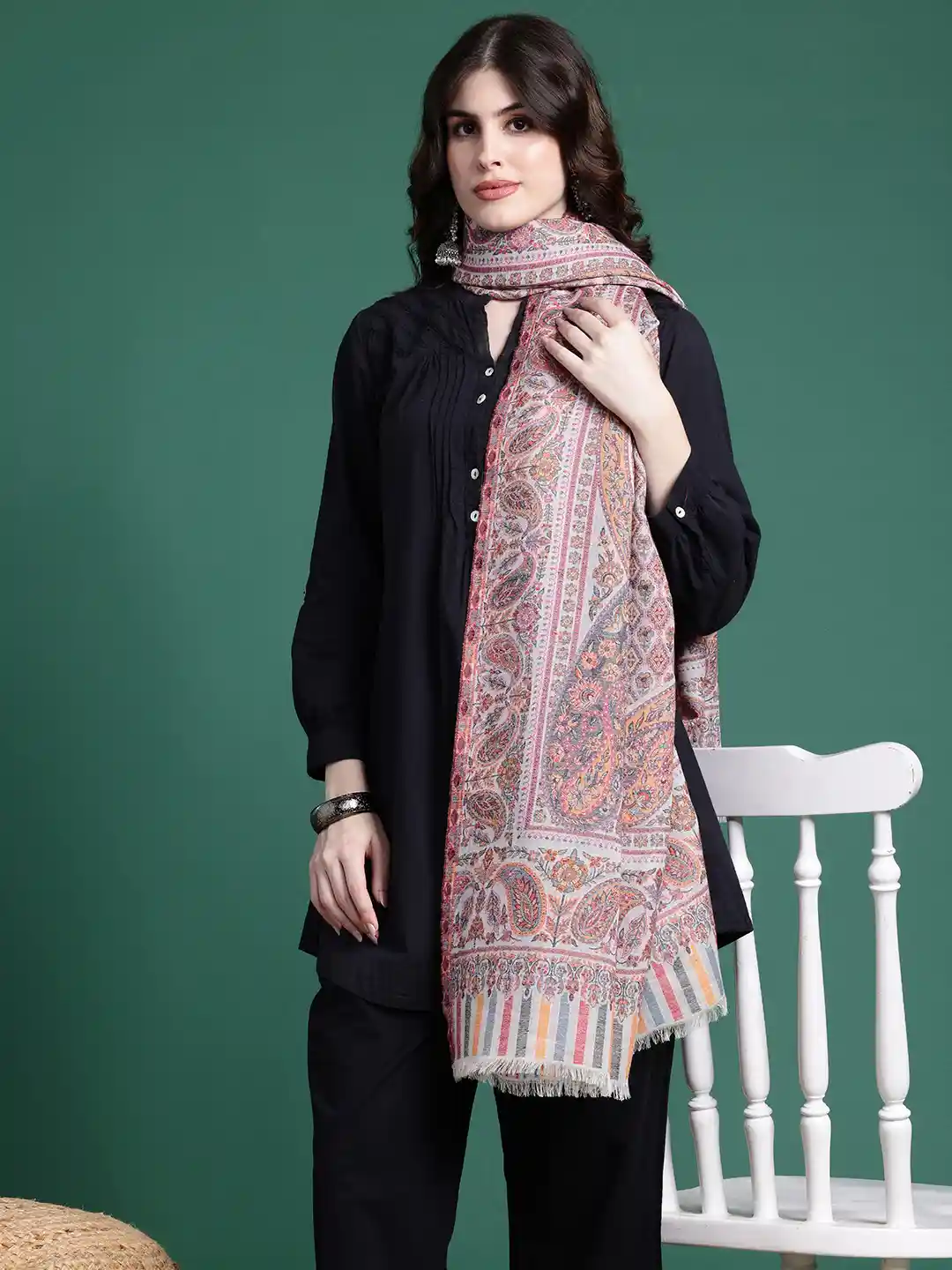 Sangria Women Ethnic Motifs Woven Design Shawl