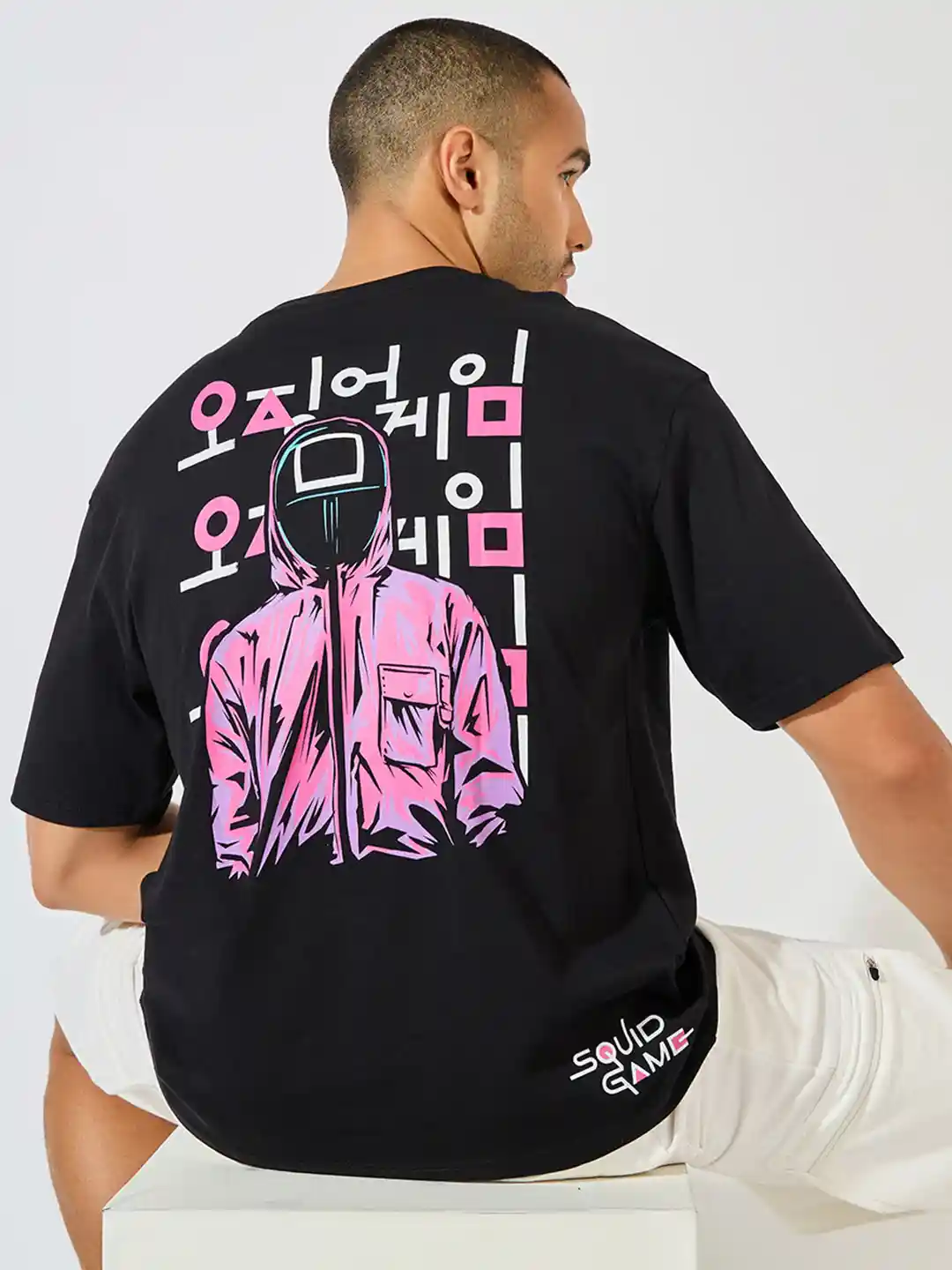 Buy Styli Men Black Squid Games Character Front and Back Print