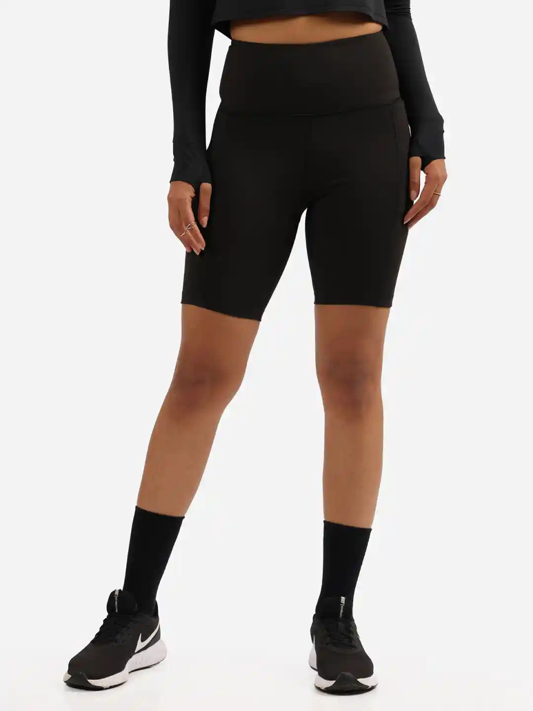 Hi Rise Long Bike Shorts With Pockets Buy Blissclub Women Skinny