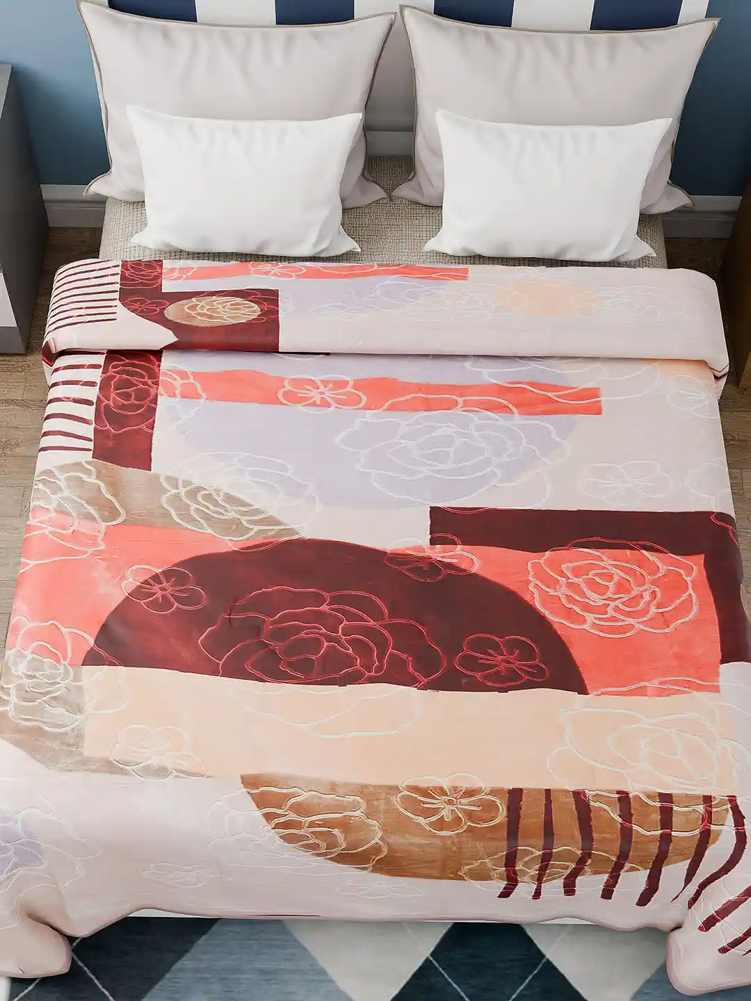 Buy Nivasam Swiss Gold Red and Peach-Colored Floral Double Bed
