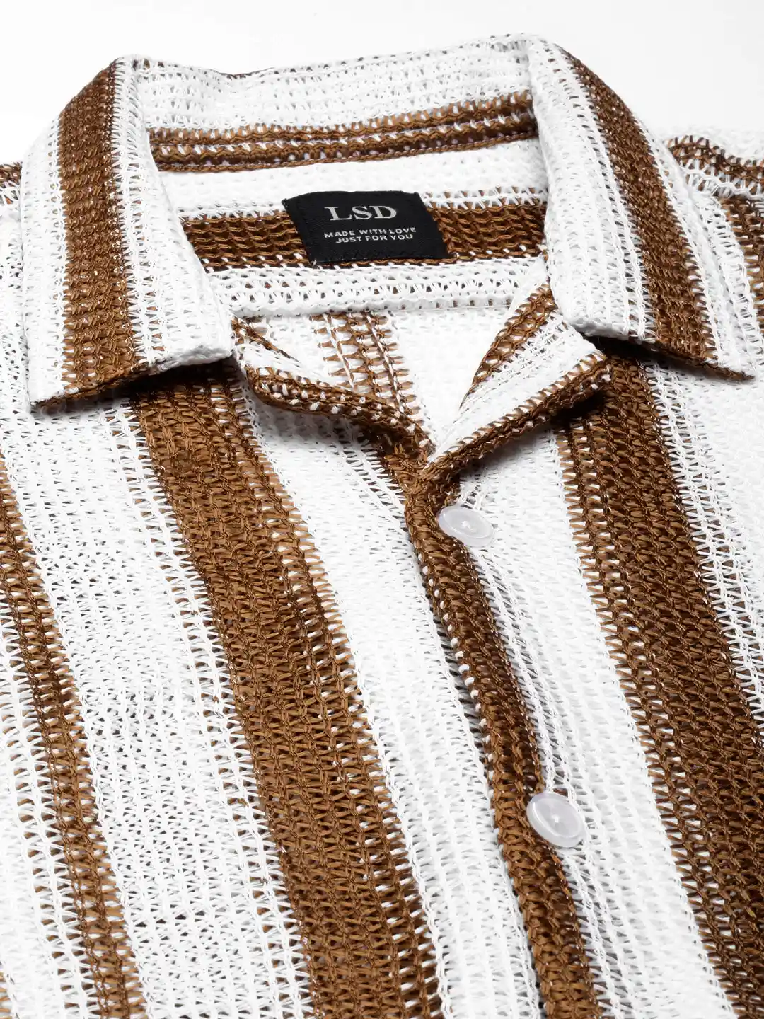 トップス crepuscule Stripe Mesh Knit Shirt Brown crepuscule / stripe mesh knit shirt | EE ONLINE STORE -