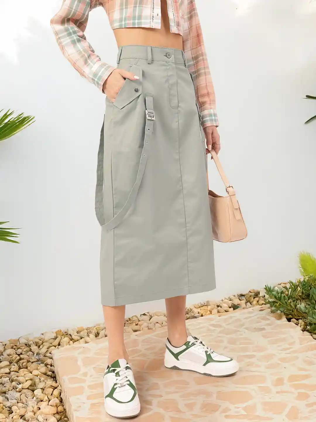 DressBerry Belt Detail Straight Midi Skirt