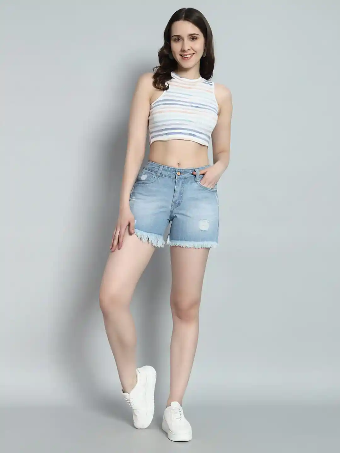 Buy FASHIONFIBRE Women Mid-Rise Washed Outdoor Denim Shorts with