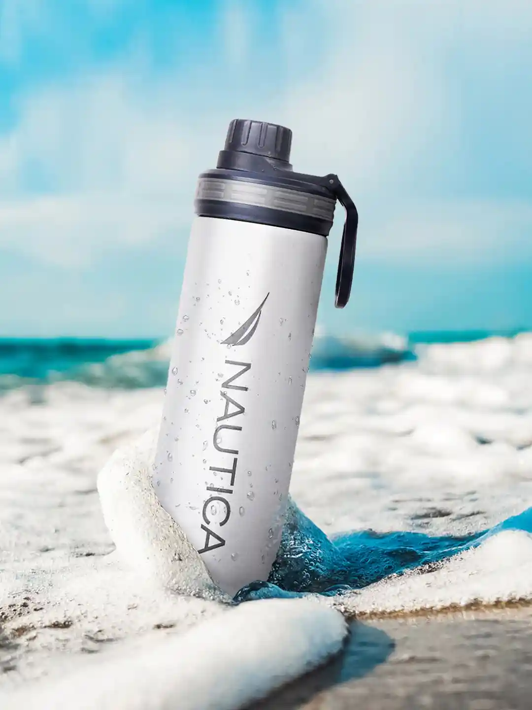 Nautica White Navy Blue Printed Stainless Steel Smart Vacuum Water  Bottle-500ML