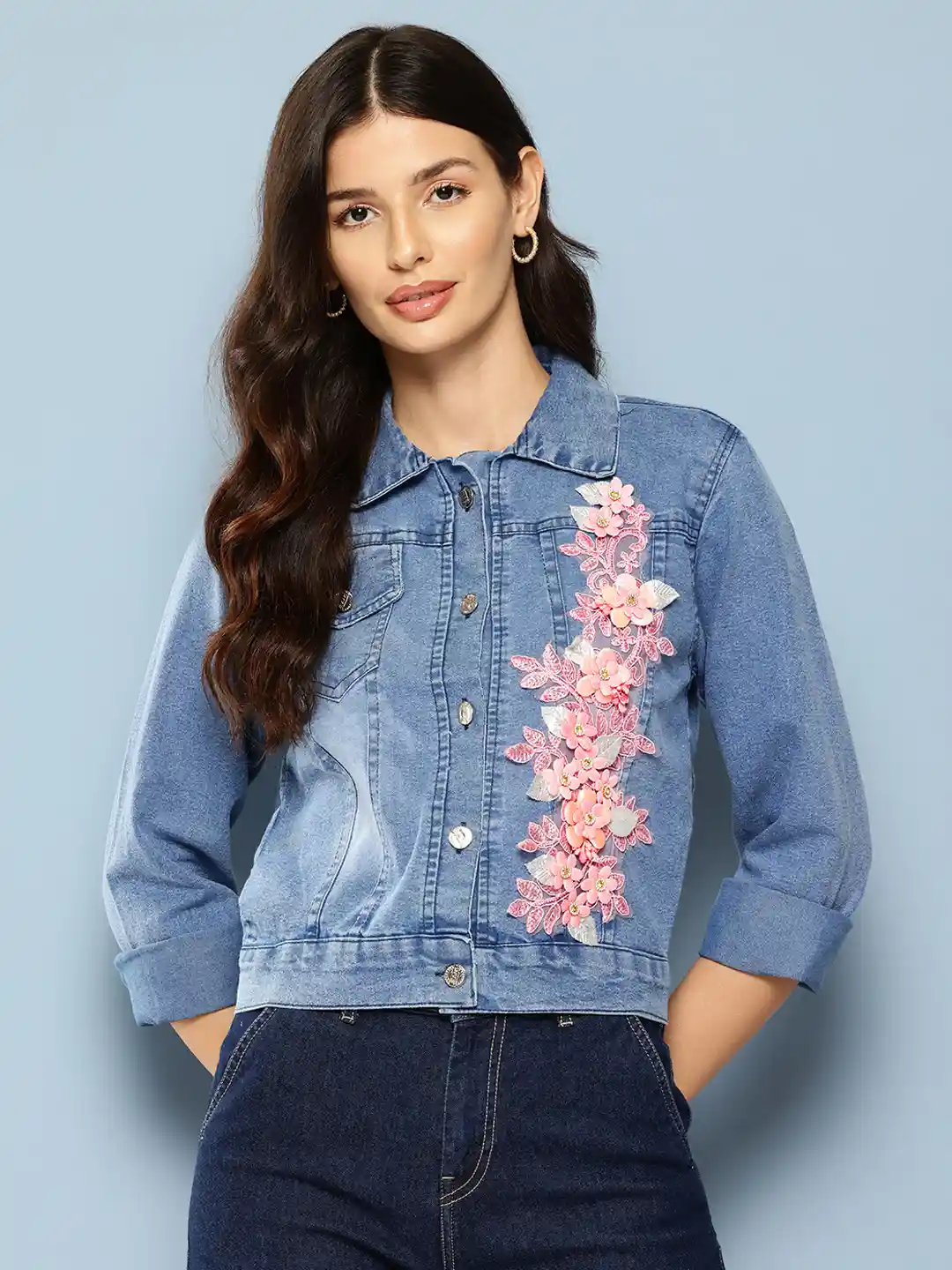 Ajio Denim Jacket Green Womens Women Washed Relaxed Fit Denim