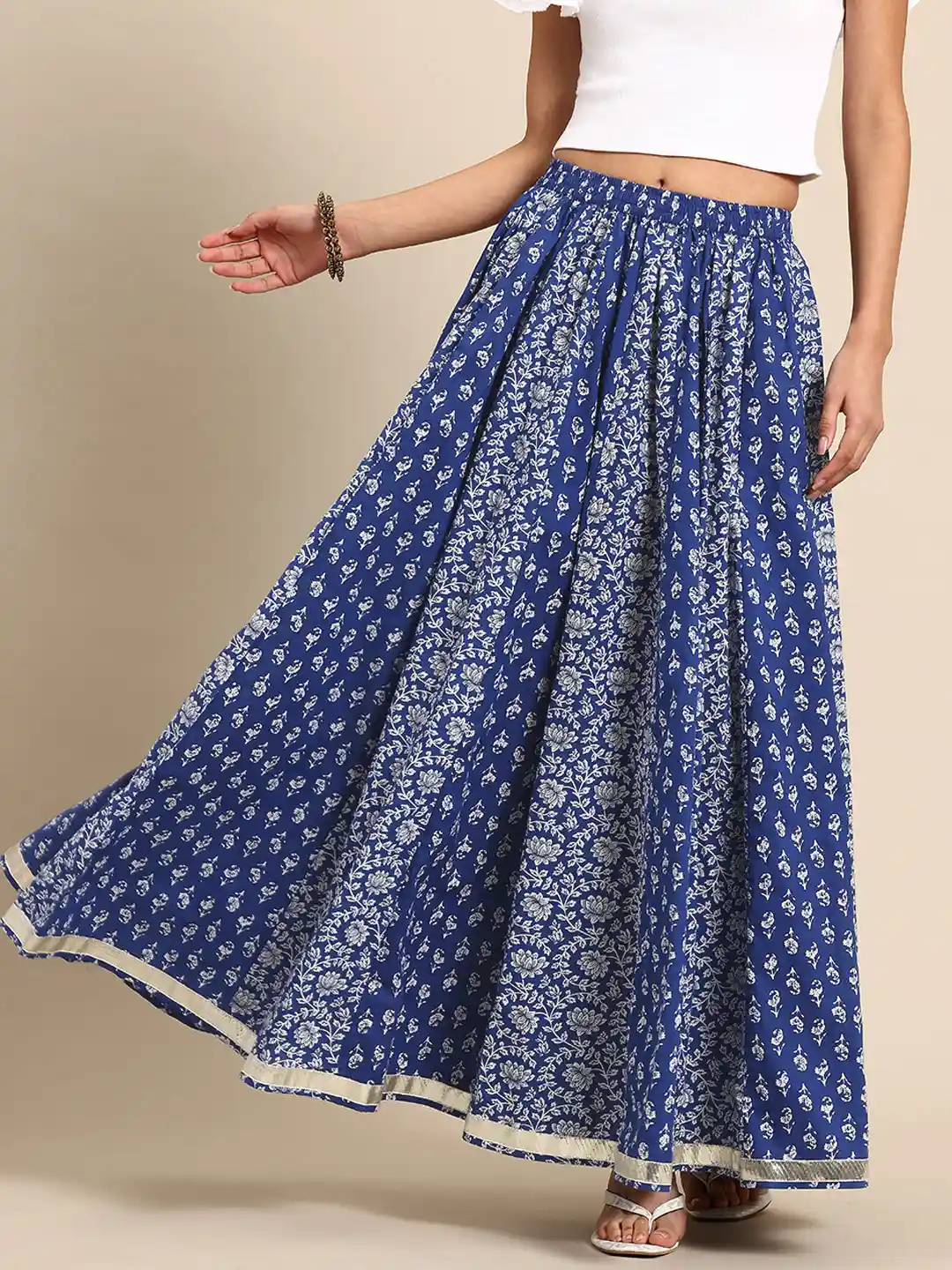 Buy anayna Floral Printed Pure Cotton Flared Maxi Skirt Skirts