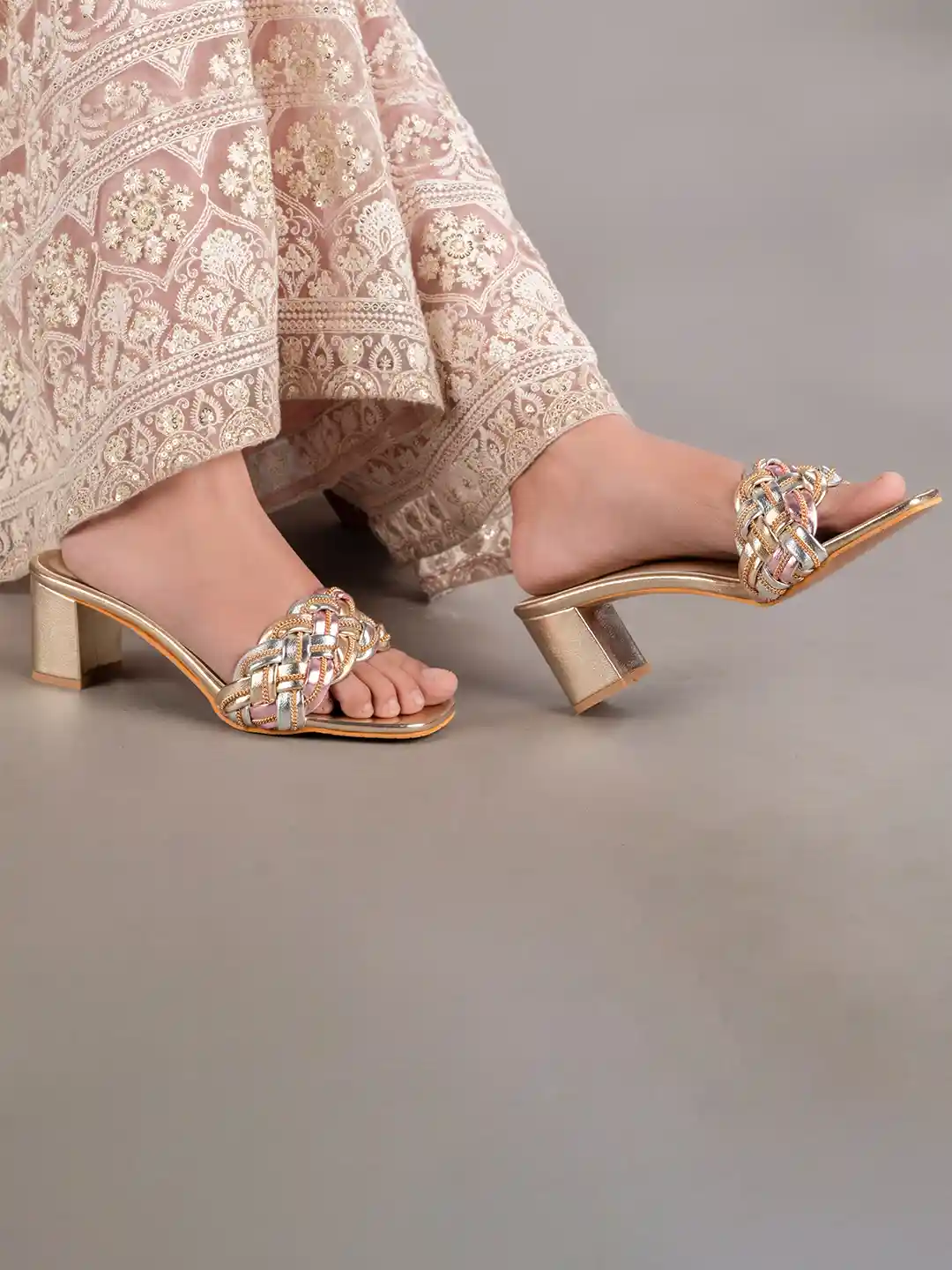 Buy Pabish Footwears Braided Party Block Sandals Heels for Women